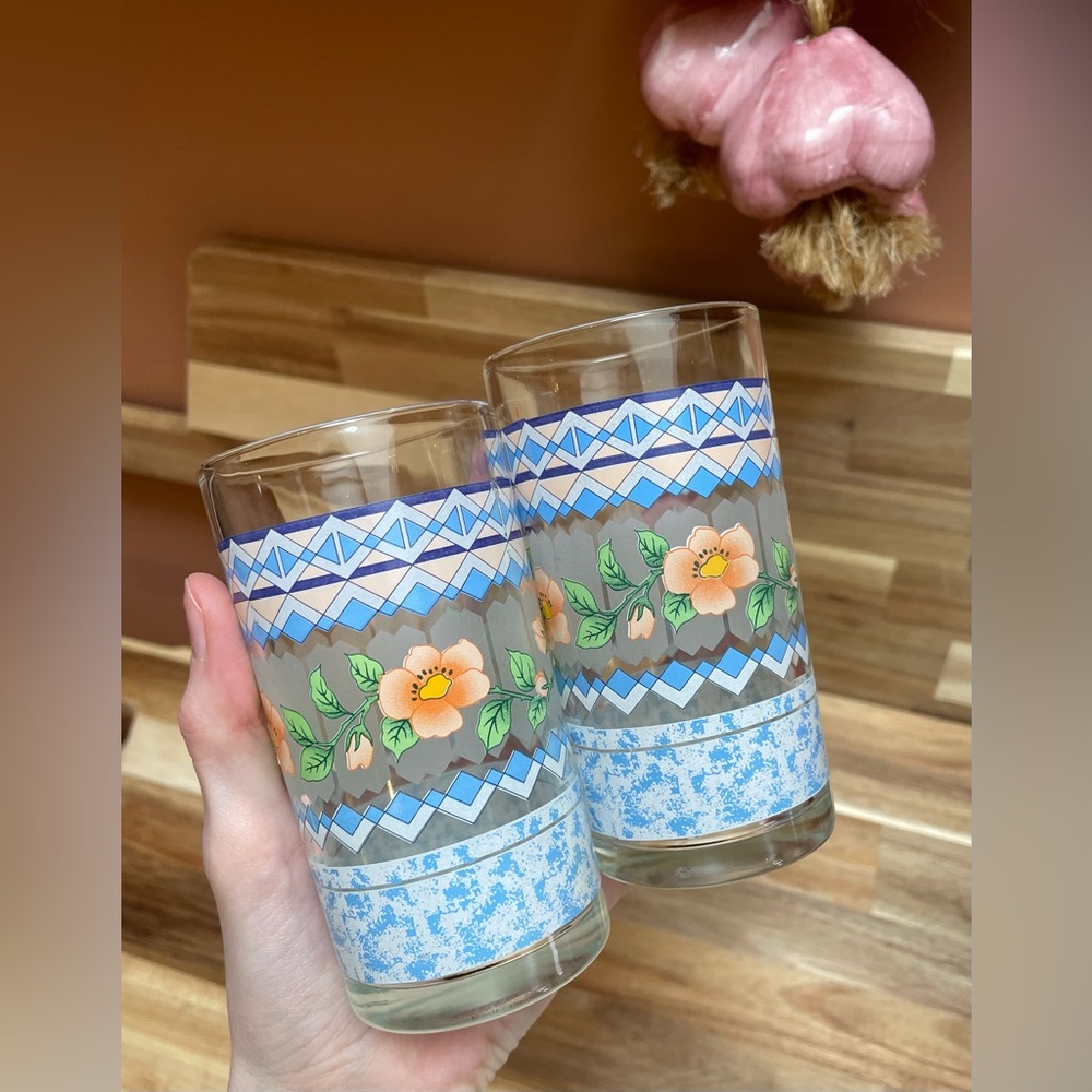 80's Pastel Floral & Geometric Highball Glasses